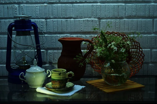 Still Life Teacup Kitchen Utensils — Stok fotoğraf