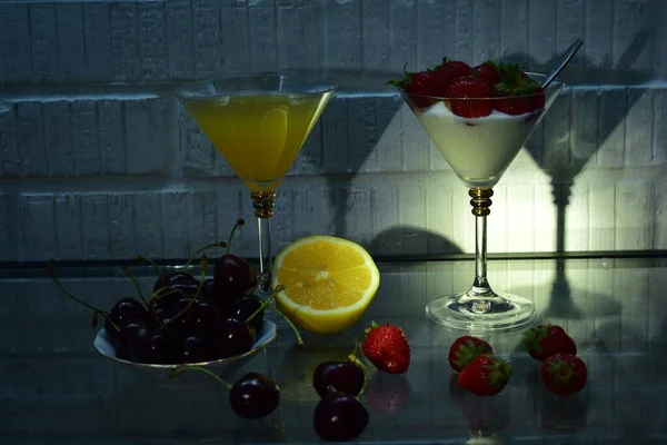 Orange Juice Cherry Lemon Strawberry Cream — Foto Stock