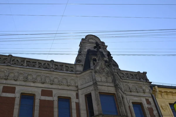 Details Van Gevel Van Het Gebouw Oude Stad Geschiedenis Van — Stockfoto