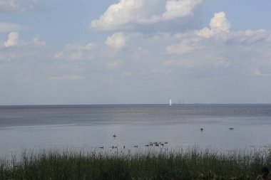 Eğlence parkındaki körfez kıyısında.