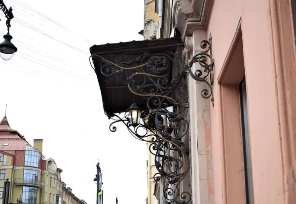 Detail Facade Building Forged Visor Entrance — Stock Photo, Image