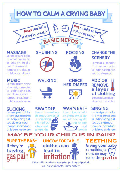 Detailed vector baby infographic. Шаблон презентации Как успокоить плачущего ребенка
