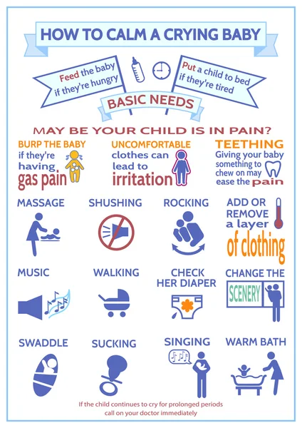 Detailed vector baby infographic. Шаблон презентации Как успокоить плачущего ребенка — стоковый вектор