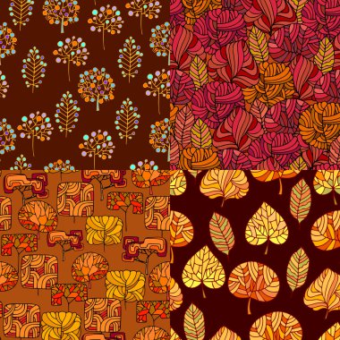 Set of Hand Drawn seamless floral patterns.Stylized Decorative l