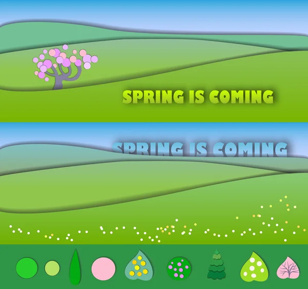 Le printemps arrive Le début du printemps.Changement de concept de la saison — Image vectorielle