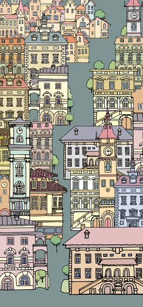 유럽 도시의 좁은 거리. 다른 색상과 모양 — 스톡 벡터