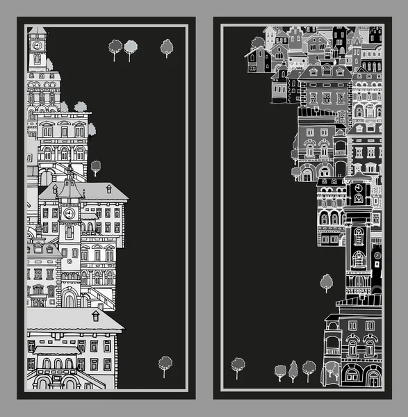 La rue étroite des villes européennes.Différentes formes vieilles maisons . — Image vectorielle