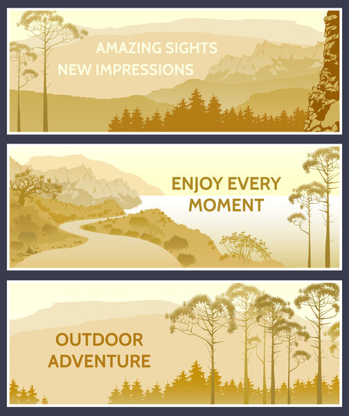 Outdoor thematic banner design with great wild landscapes.Brochu