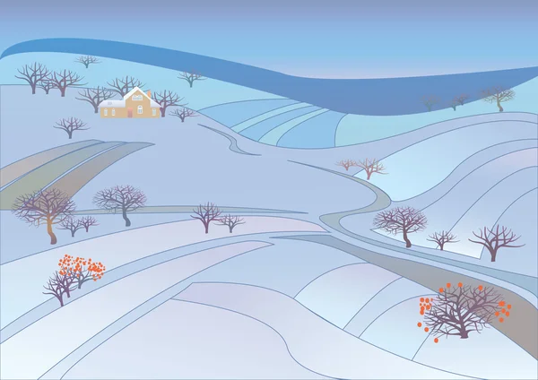 Beau paysage rural d'hiver . — Image vectorielle