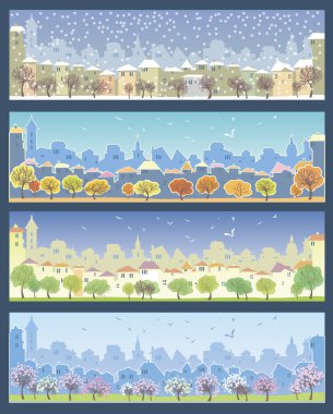 Set of illustrations with urban landscapes