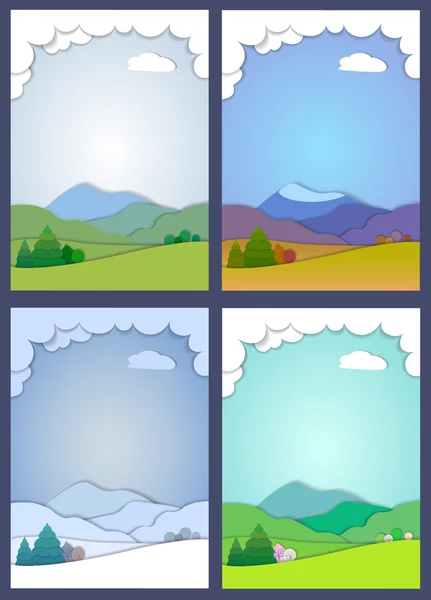 Landscape scene in four different seasons of the year — Διανυσματικό Αρχείο
