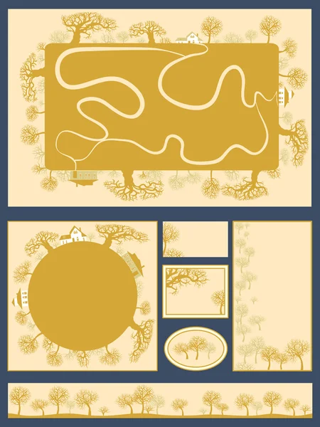 Decorative card. Decorative frame with floral elements. Silhouette of a forest — Stock Illustration Decorative card. Decorative frame with floral elements. Silhouette of a forest Vector Graphics