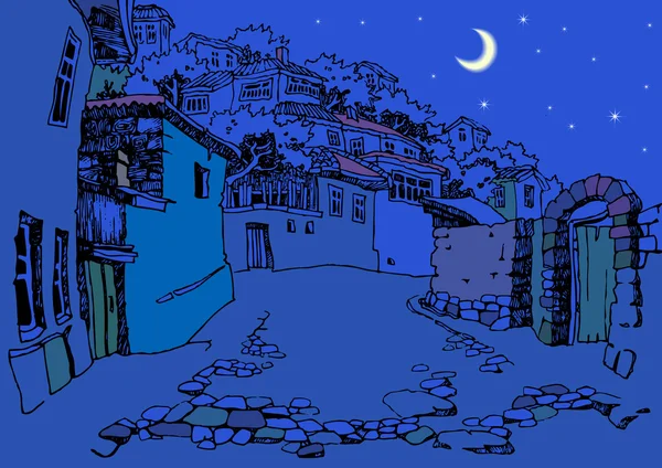 Straße der Altstadt bei Nacht — Stockvektor