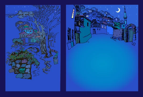 Vista del casco antiguo oriental por la noche . — Vector de stock