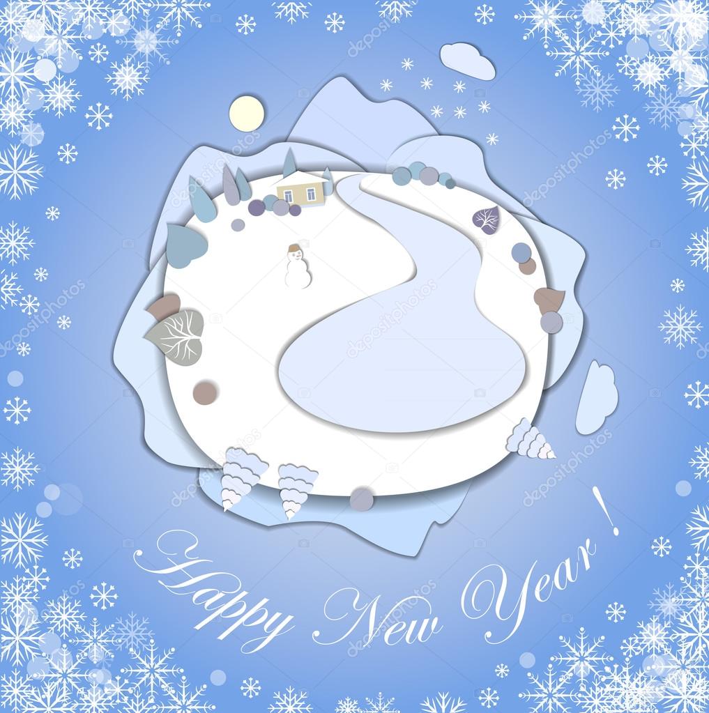 Happy New Year greeting card with Christmas Landscape.