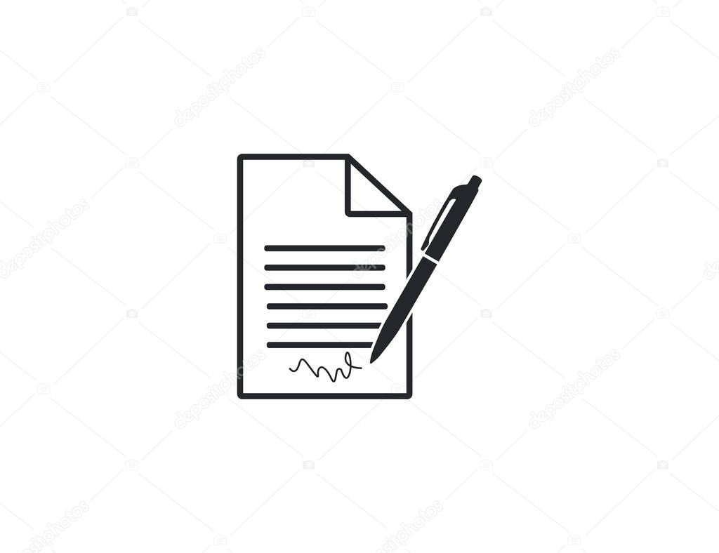 Document, pen, signature icon. Vector illustration, flat.