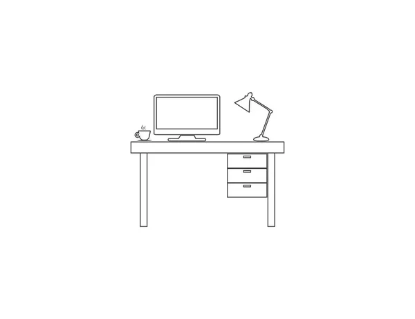 Mesa de oficina, interior, icono del lugar de trabajo. Ilustración vectorial, diseño plano. — Vector de stock
