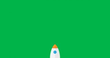 4K. Rocket animation, on green screen background. Flat style.
