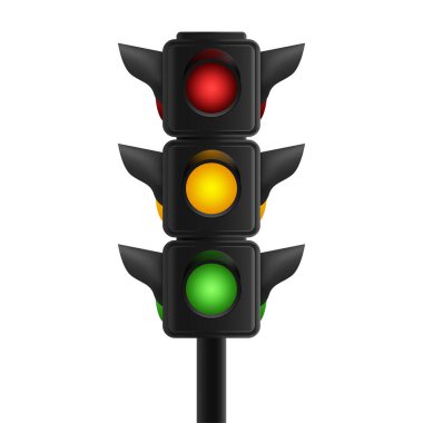 Üç rengi de olan gerçekçi trafik ışıkları.