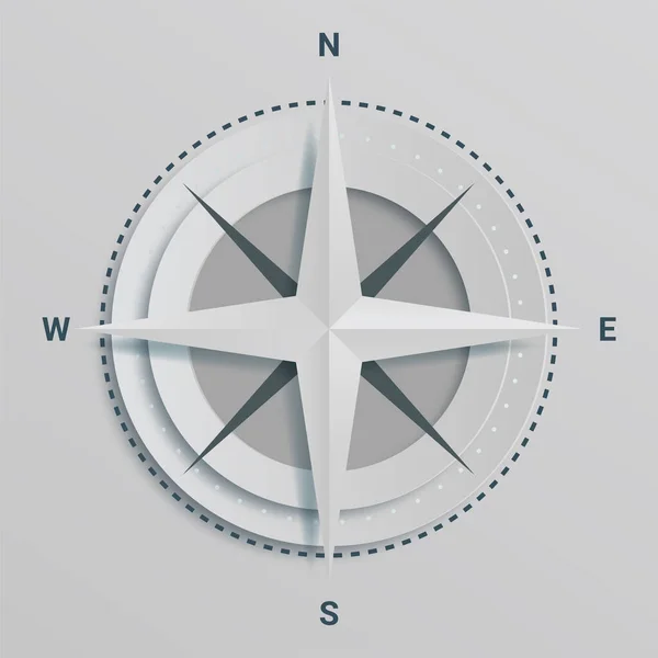 Paper Cutout Kompass Mit Schirm Und Origami Stil — Stockvektor