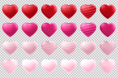 Vektör kalp şekilli balonlar şeffaf arkaplanda izole edildi