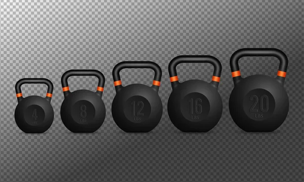 Realistische Black Kettlebells Vektorillustration — Stockvektor