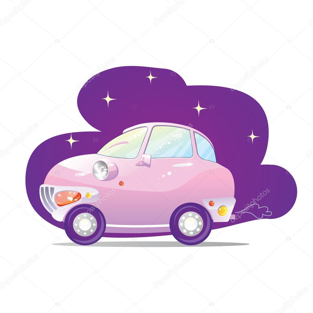 Cute car with the headlights in a cartoon style. 