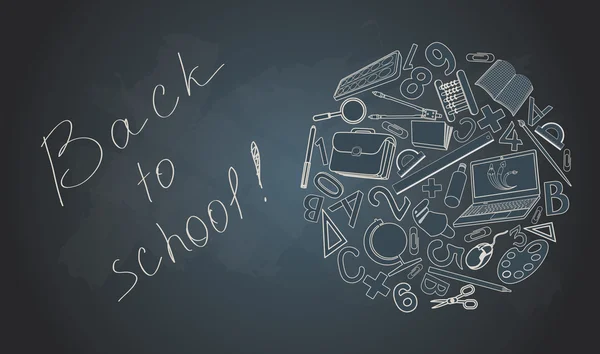 Ritorno a scuola sulla scrivania con i materiali scolastici . — Vettoriale Stock