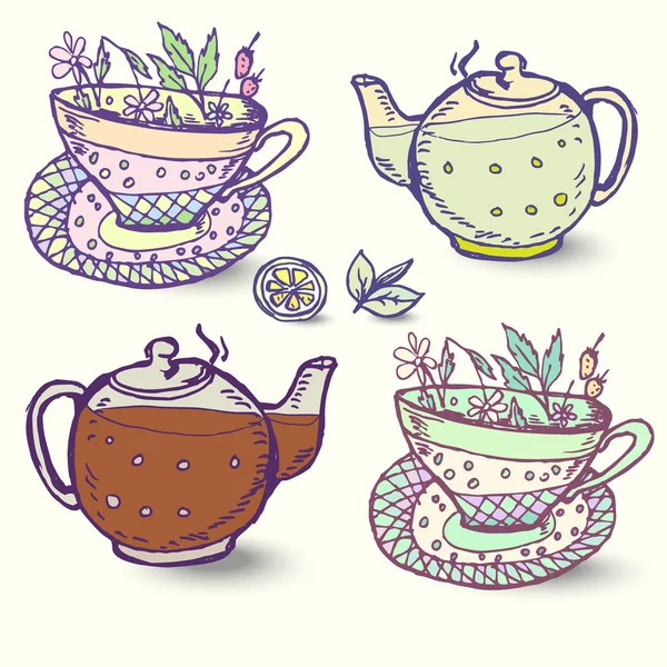 Image herbal Conjunto de elementos de té para el diseño . — Vector de stock