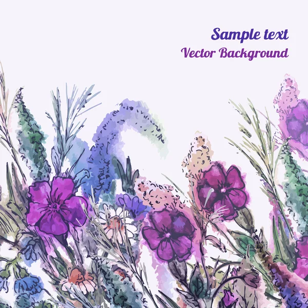 Romantische aquarel kaart met bloemen. Decor ontwerp groet auto — Stockvector