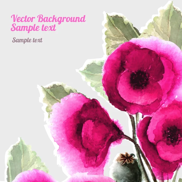 꽃 양귀비 로맨틱 한 수채화 카드입니다. 데코 디자인 그리스 벡터 그래픽