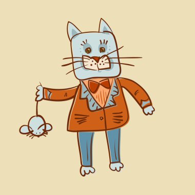 şişman kedi yakalama bir fare e mahsup görüntü giyinmiş