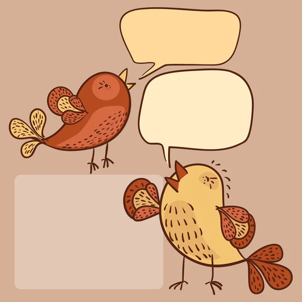 Zwei kleine Vögel mit Sprechblasen — Stockvektor