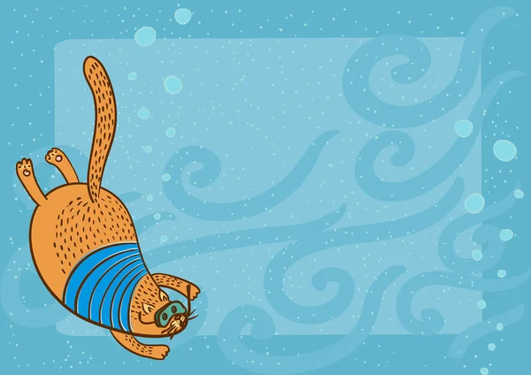 Cadre horizontal avec chat plongeur — Image vectorielle