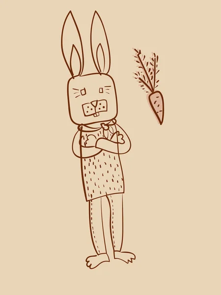 Akıllı tavşan ve havuç anahat çizim — Stok Vektör