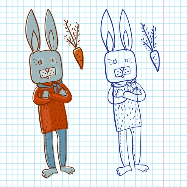 Stylo intelligent lapin et carotte dessiné sur une feuille de papier — Image vectorielle