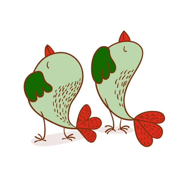 Két vicces bátor madár fehér háttér vektor illusztráció — Stock Vector