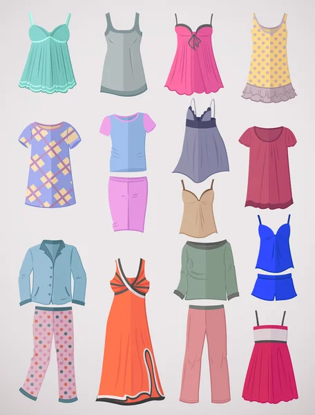 Pyjama's en nachtkleding in platte ontwerp — Stockvector