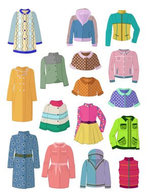 Autumn jackets and raincoats in flat design  clipart