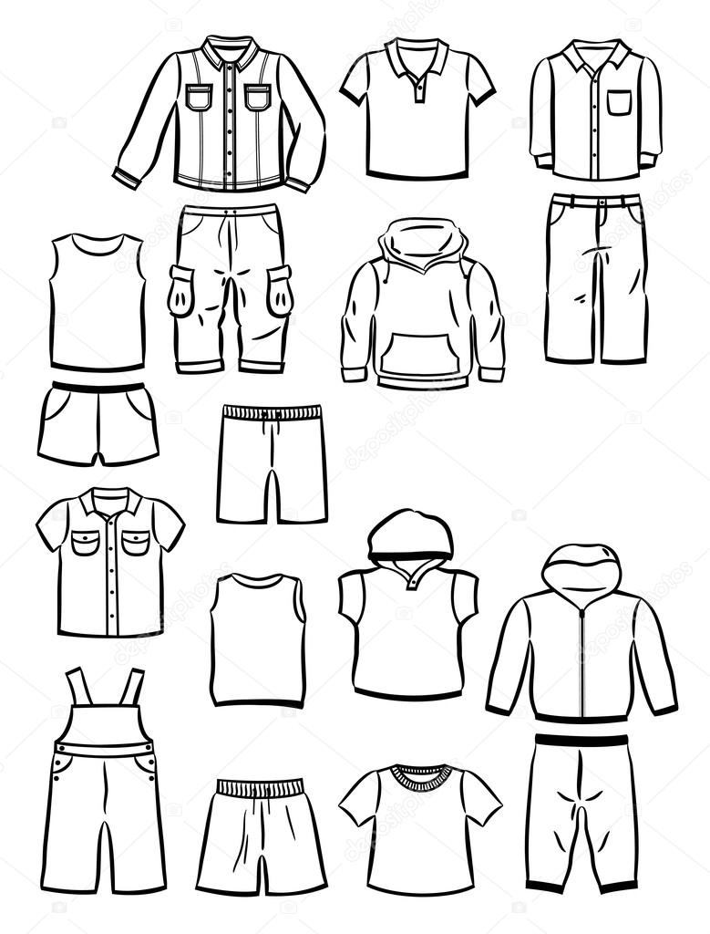 clothes clipart for kids black and white