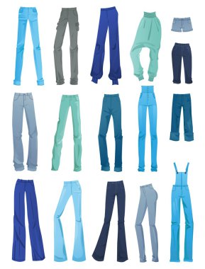 Set of women's jeans clipart