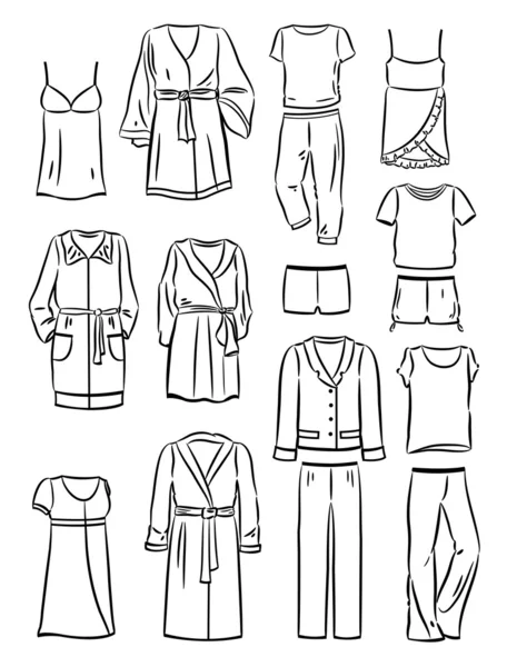 Contornos de la ropa del hogar de las mujeres — Archivo Imágenes Vectoriales