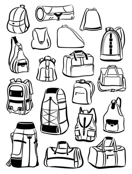 Contornos de mochilas y bolsos — Archivo Imágenes Vectoriales