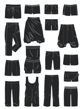Silhouettes of women's shorts clipart