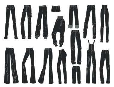 Silhouettes of women's trousers and shorts clipart
