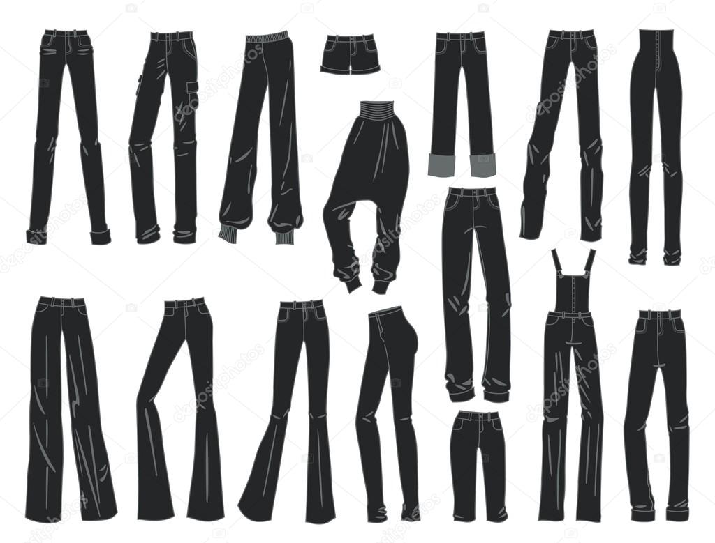 Silhouettes of women's trousers and shorts