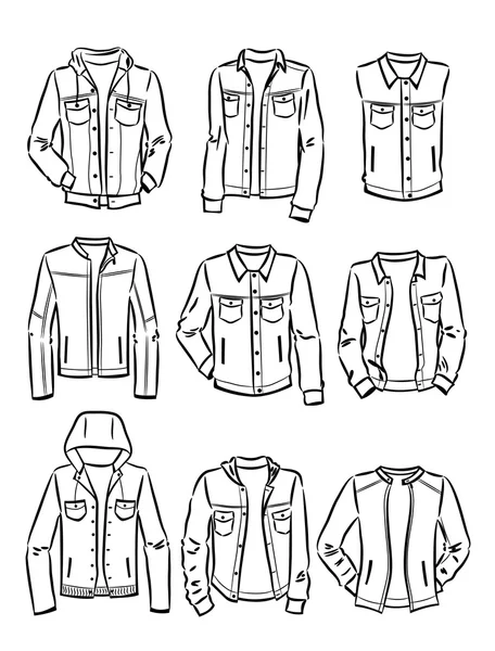 Contornos de conjunto de chaquetas de mezclilla de los hombres — Vector de stock