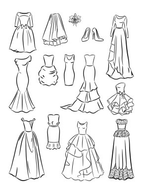 The contours of wedding dresses clipart