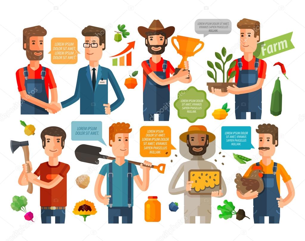 farmer, horticulturist or farming icons set. vector illustration