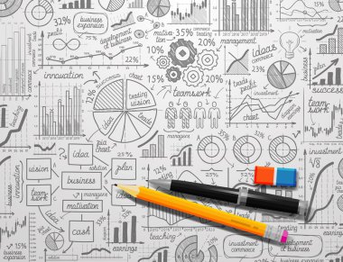 infographics koleksiyonu elle çizilmiş doodle kroki iş değişimler Maliye elemanları